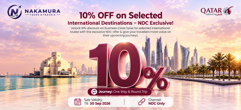 10% OFF Business Class | Qatar Airways